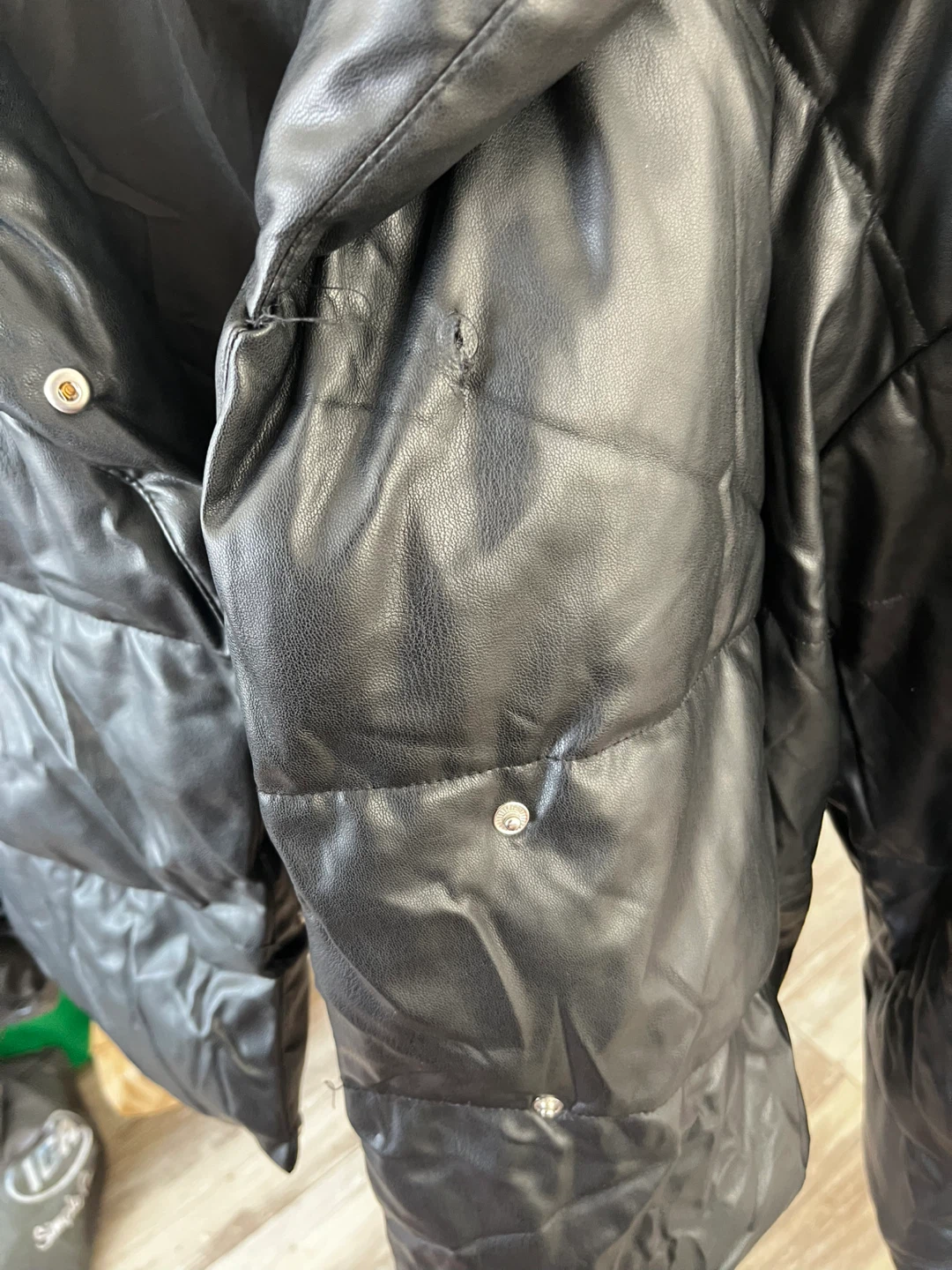 ZARA Black Faux Leather Puffer Jacket - photo 3