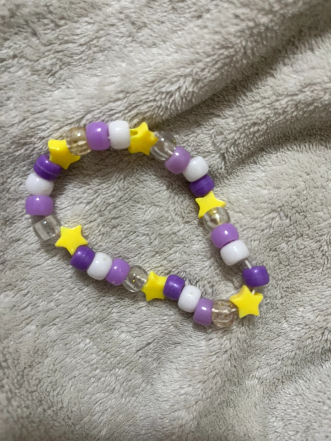 Purple, White, and Yellow Star Beaded Bracelet