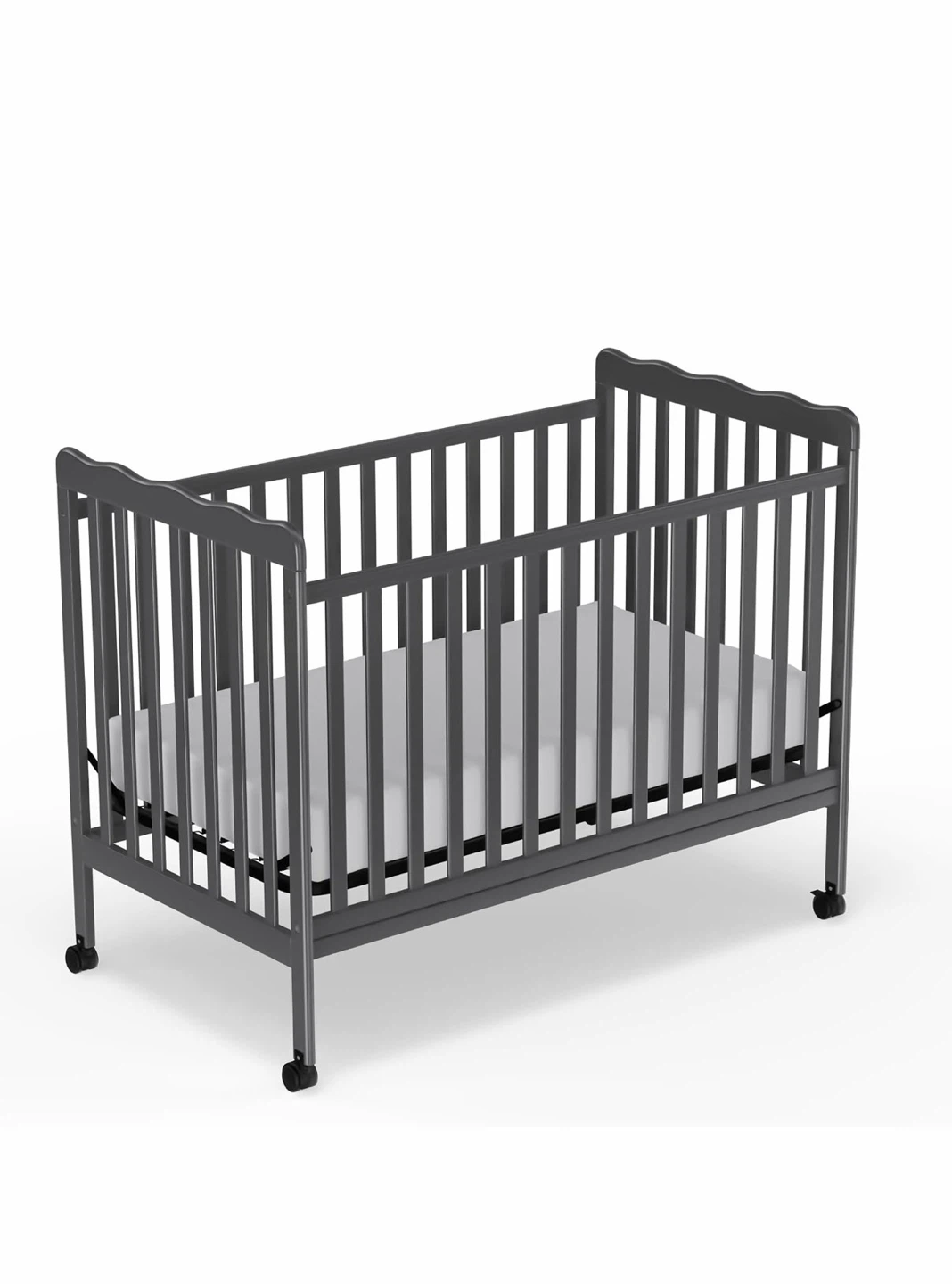 Gray Baby Crib with Wheels