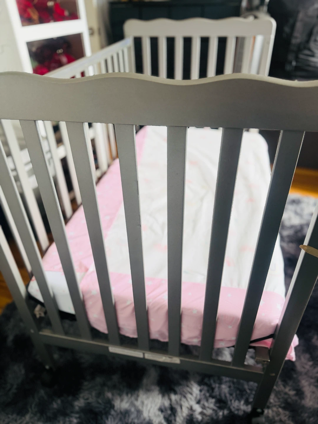 Gray Baby Crib with Wheels - photo 3