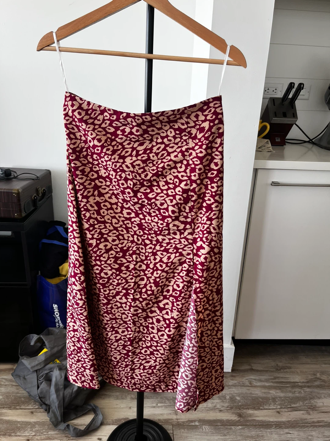 Burgundy Leopard Print Midi Skirt