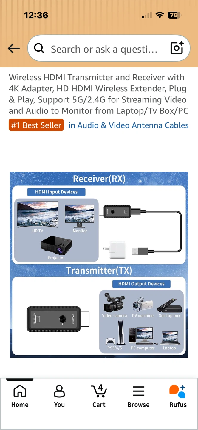PWAYTEK Wireless HDMI Transmitter and Receiver 4K Extender - photo 5