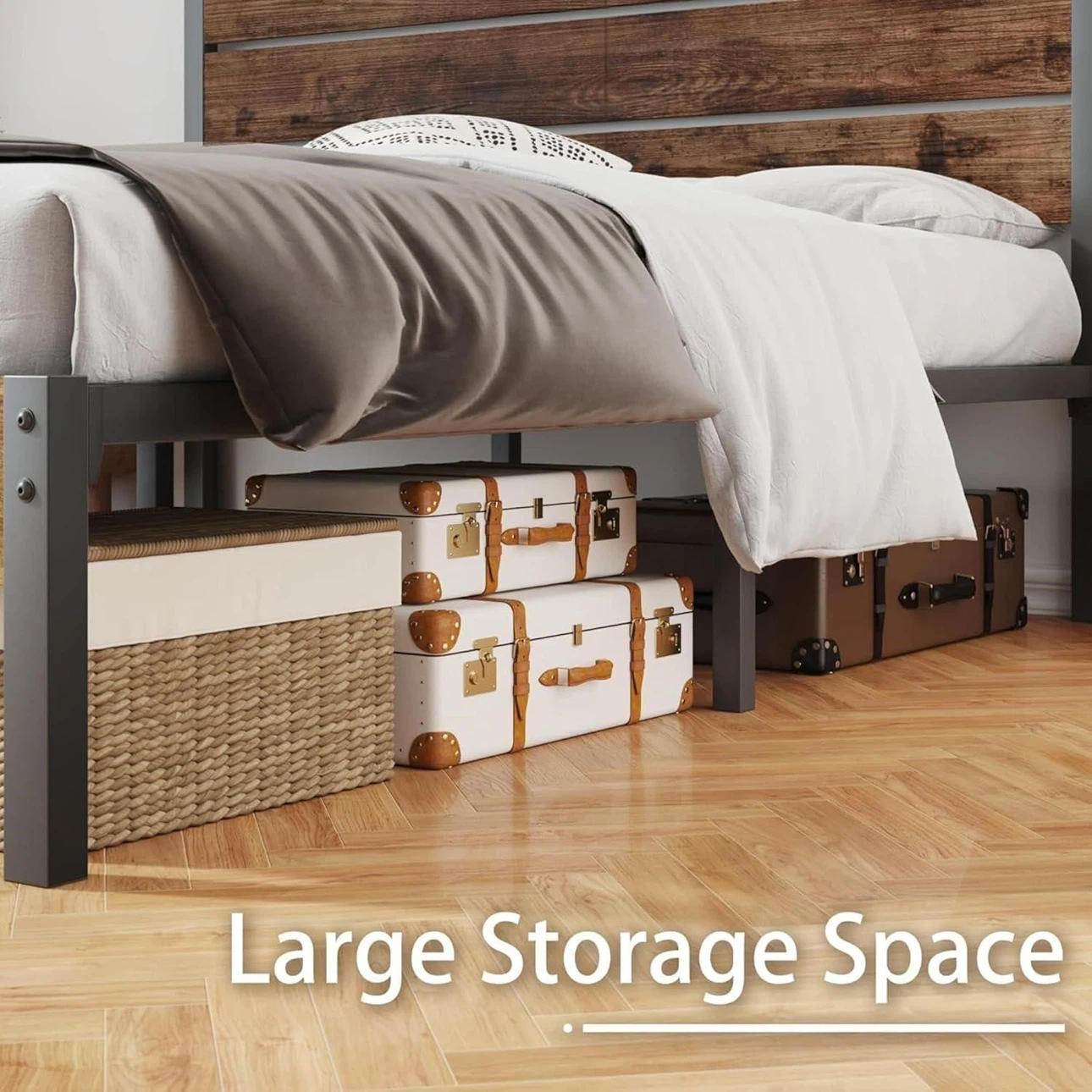 Queen Size Metal Bed Frame with Wood Headboard - photo 4