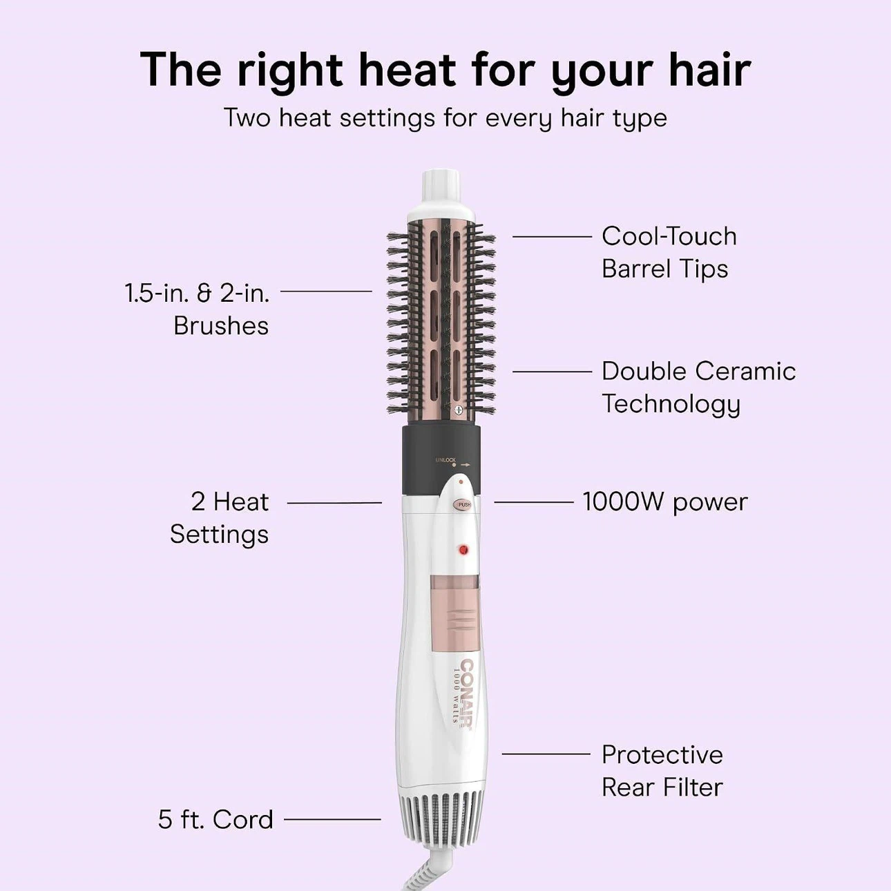 Conair 1000W 2-in-1 Hot Air Brush Styler - photo 5