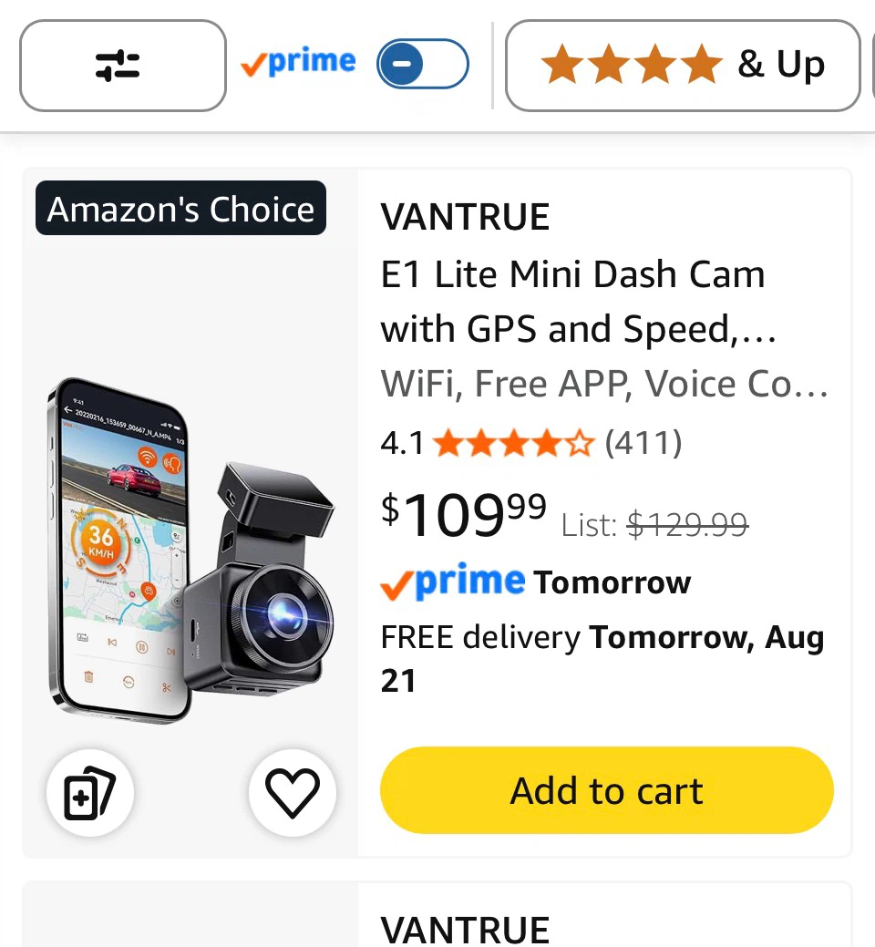 Vantrue E1 Lite Mini Dash Cam with GPS