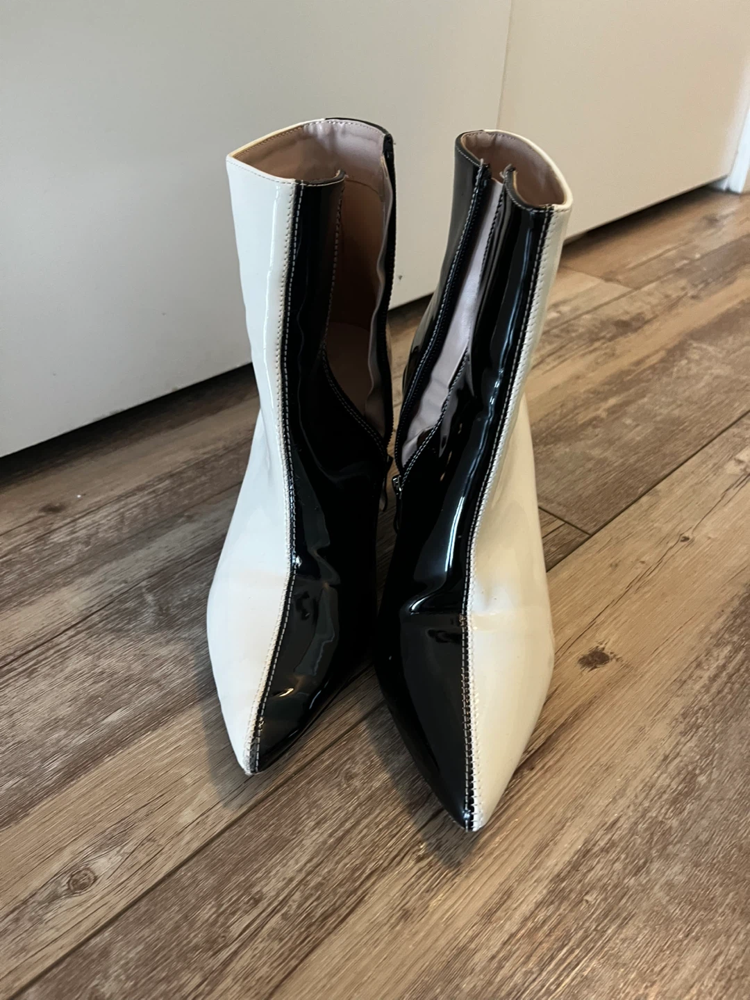 Black and White Patent Ankle Boots
