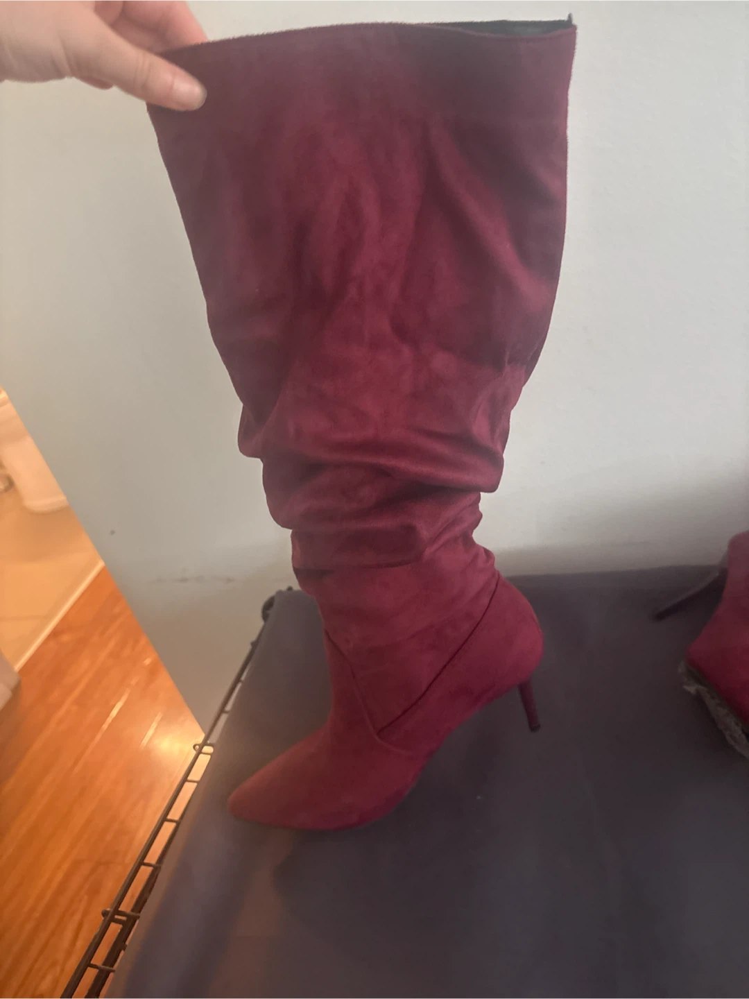 Women's Burgundy Suede Slouch Boots