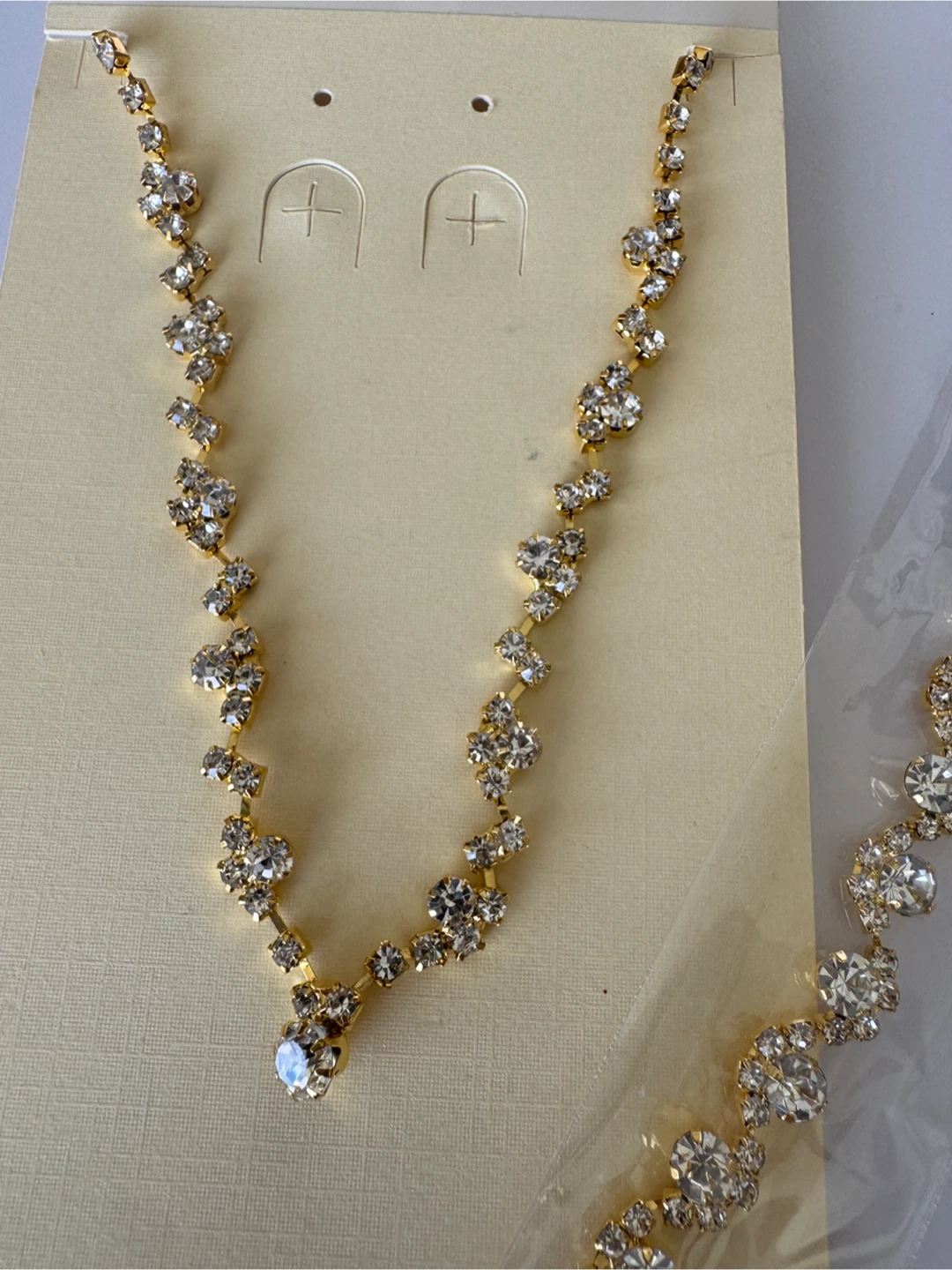 Gold tone rhinestone necklace and bracelet set - photo 2