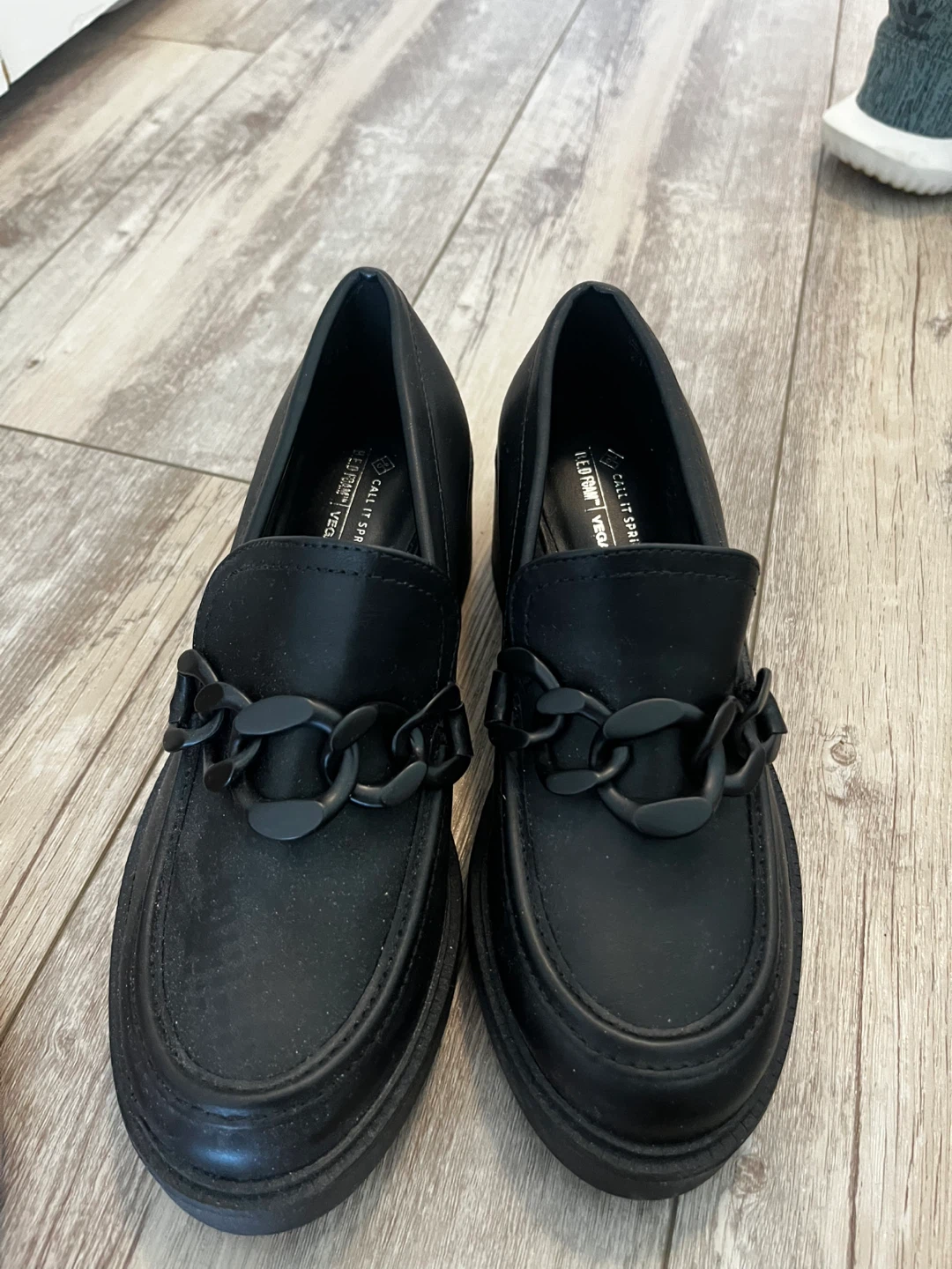 Call It Spring Black Loafers with Chain Detail