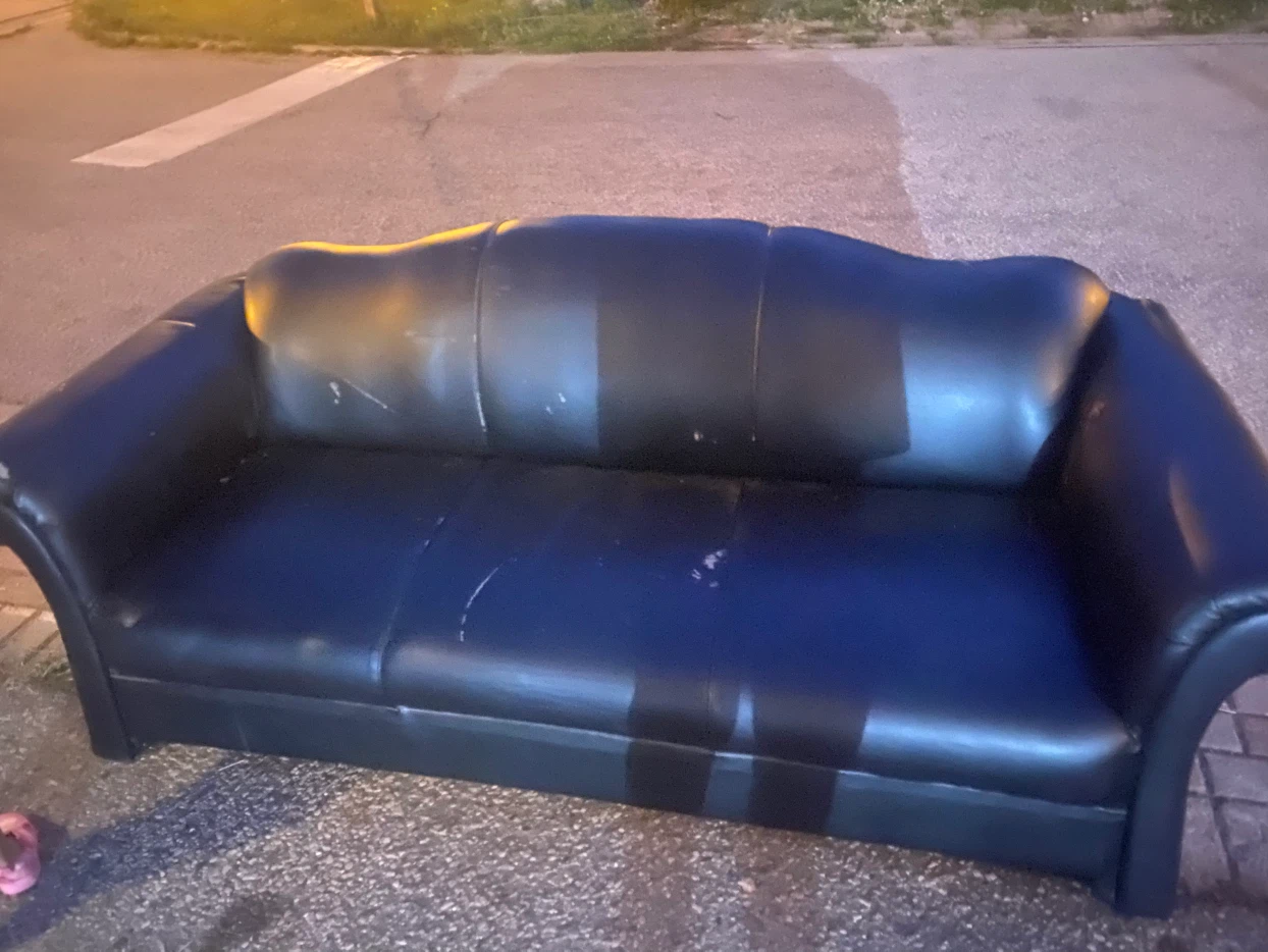 Black Faux Leather Sofa - photo 2