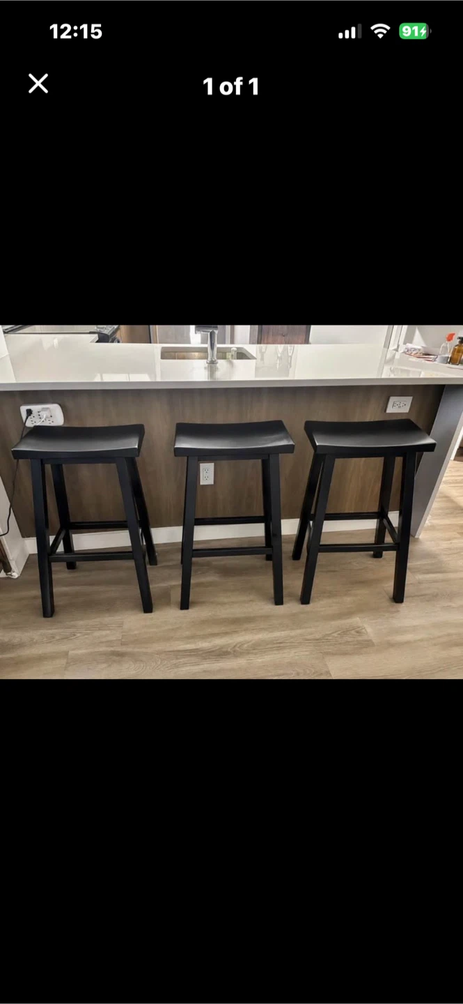 Set of 3 Black Wooden Counter Stools