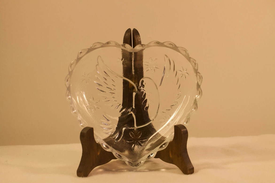Vintage Heart Shaped Dish with Doves and Leaves