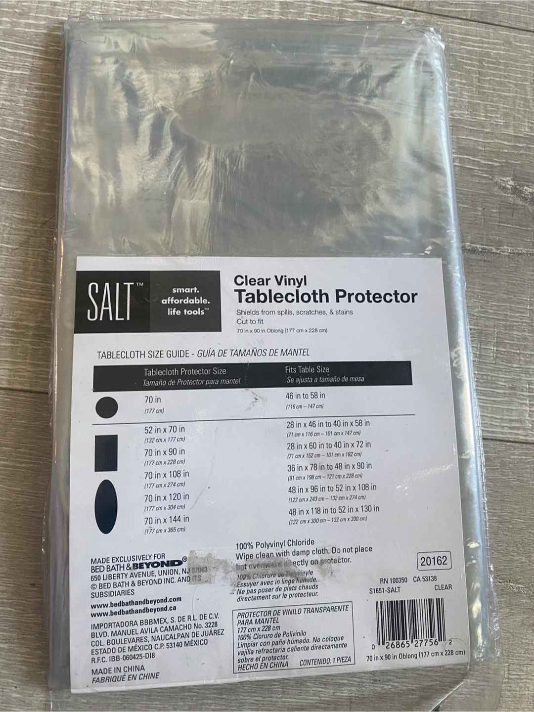 Salt Clear Vinyl Tablecloth Protector 70 in x 90 in