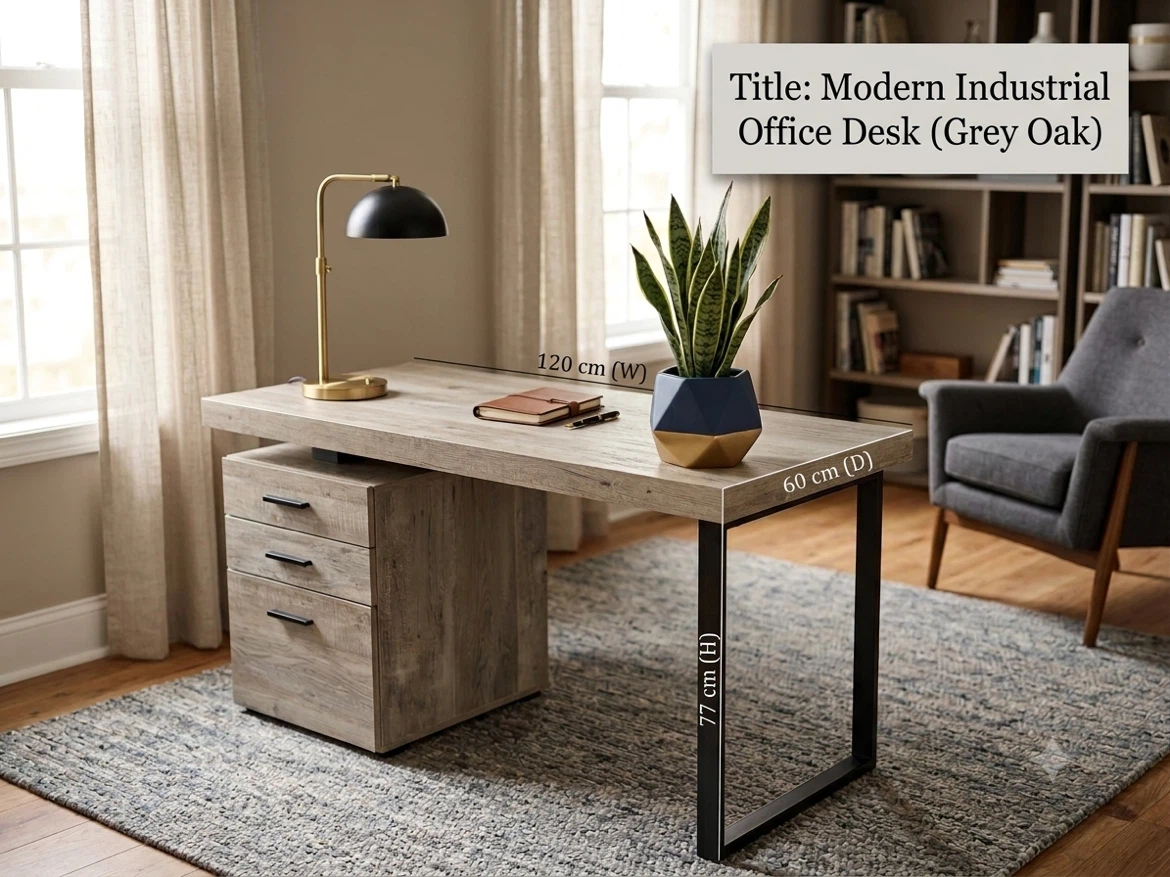 Modern Industrial Office Desk - Grey Oak