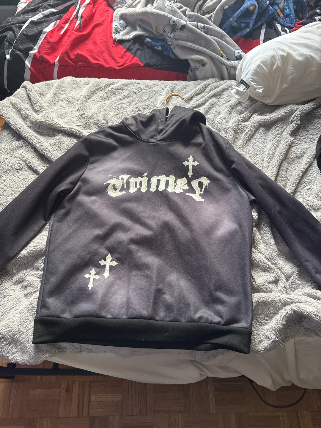 Black 'CRIMEY' Hoodie with Cross Design