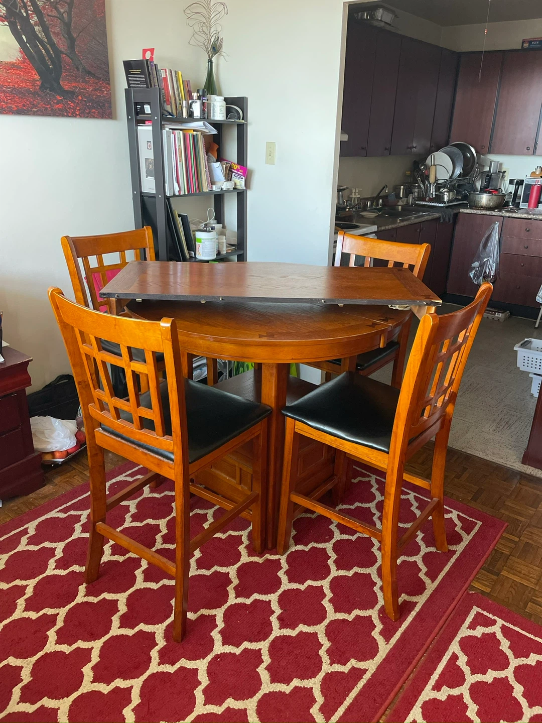 Round Oak Dining Table Set with 4 Chairs