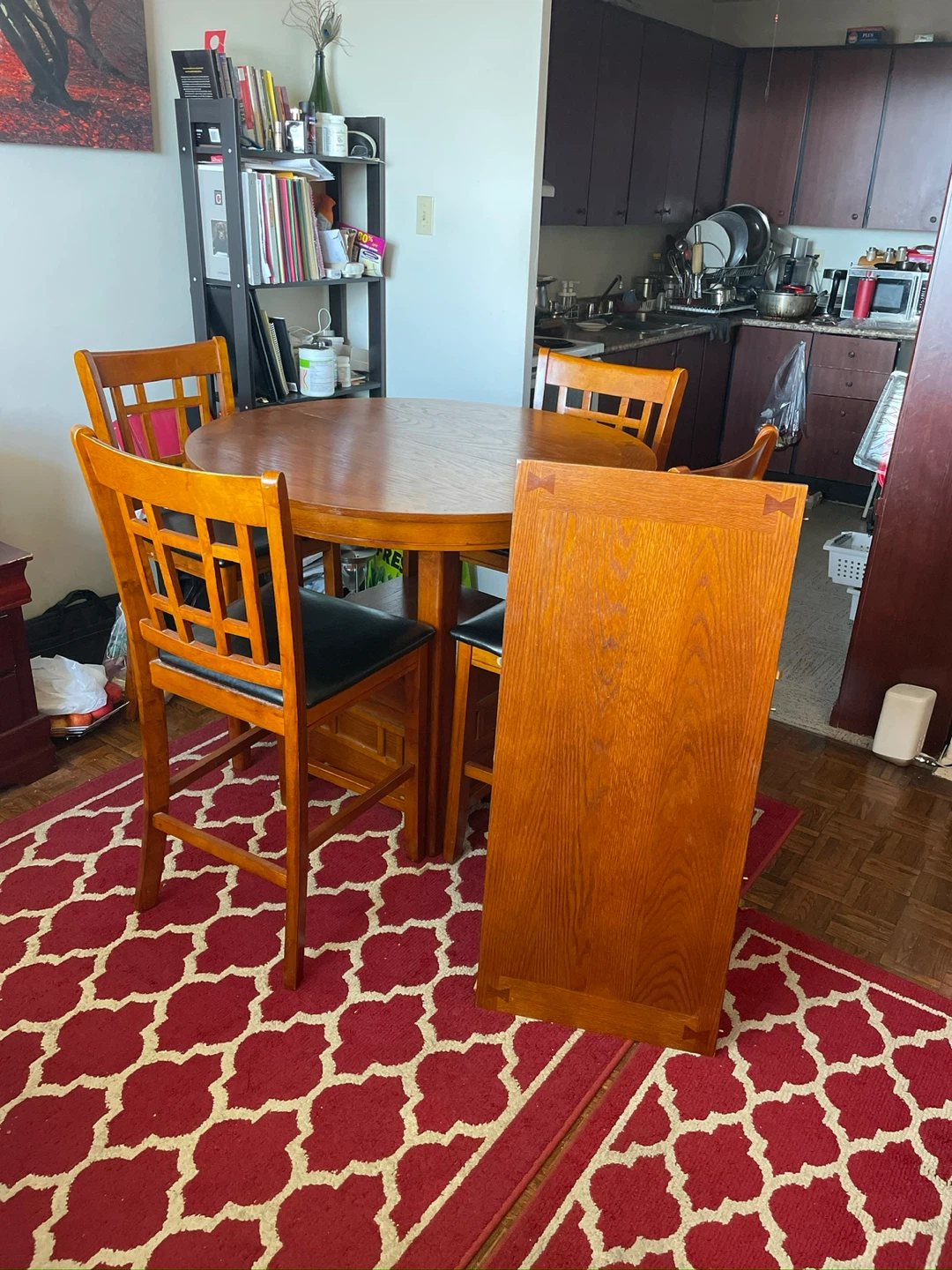 Round Oak Dining Table Set with 4 Chairs - photo 2