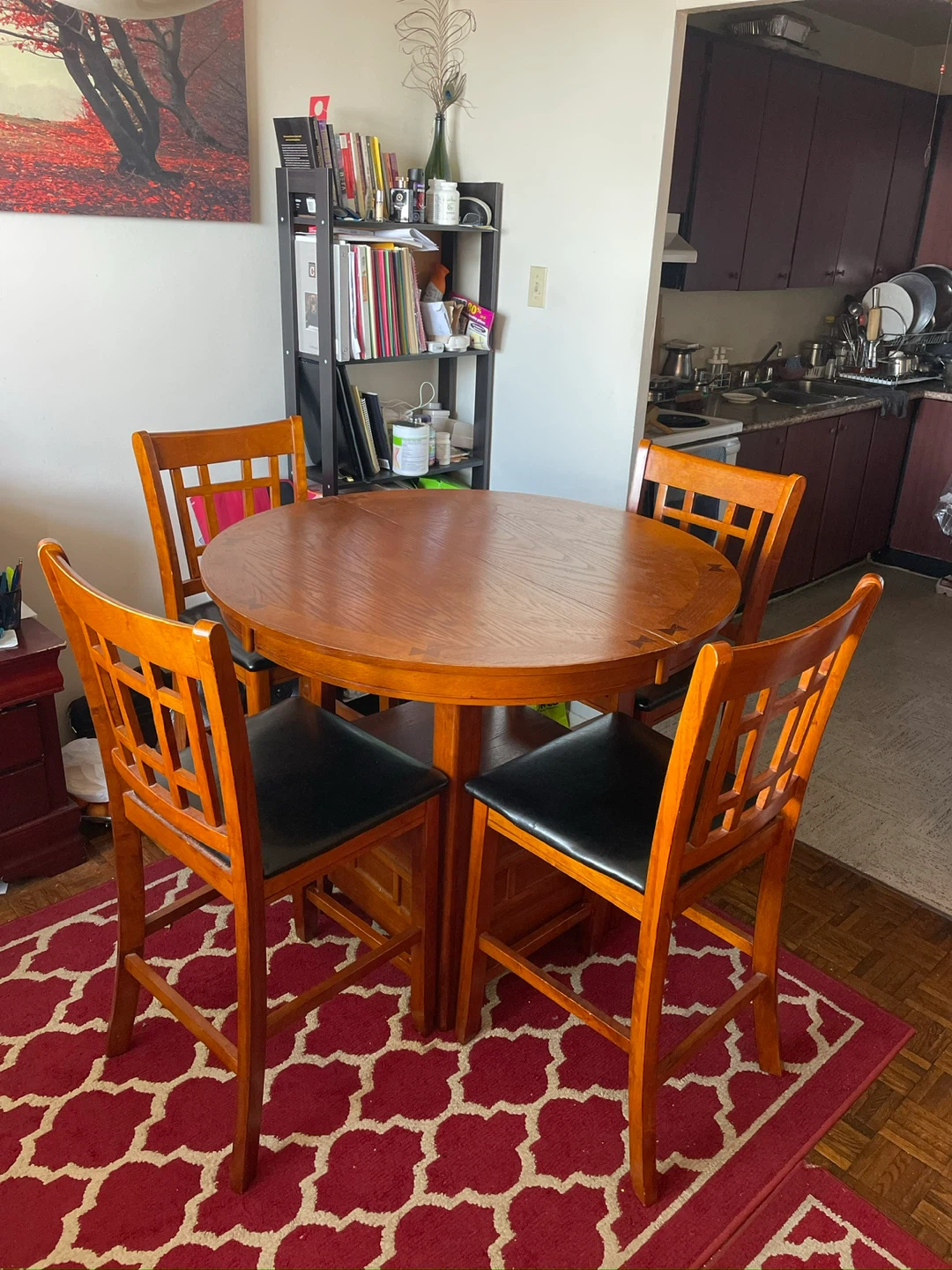 Round Oak Dining Table Set with 4 Chairs - photo 3