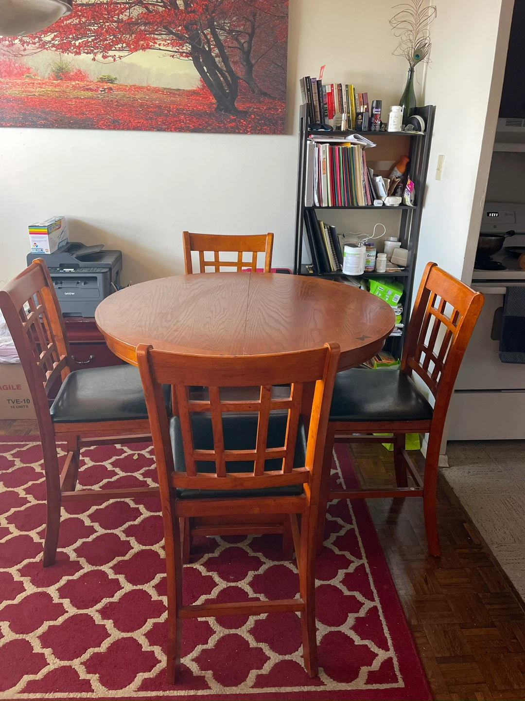 Round Oak Dining Table Set with 4 Chairs - photo 4