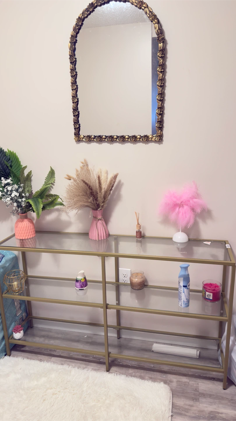 Gold Arch Mirror with Floral Embellishments