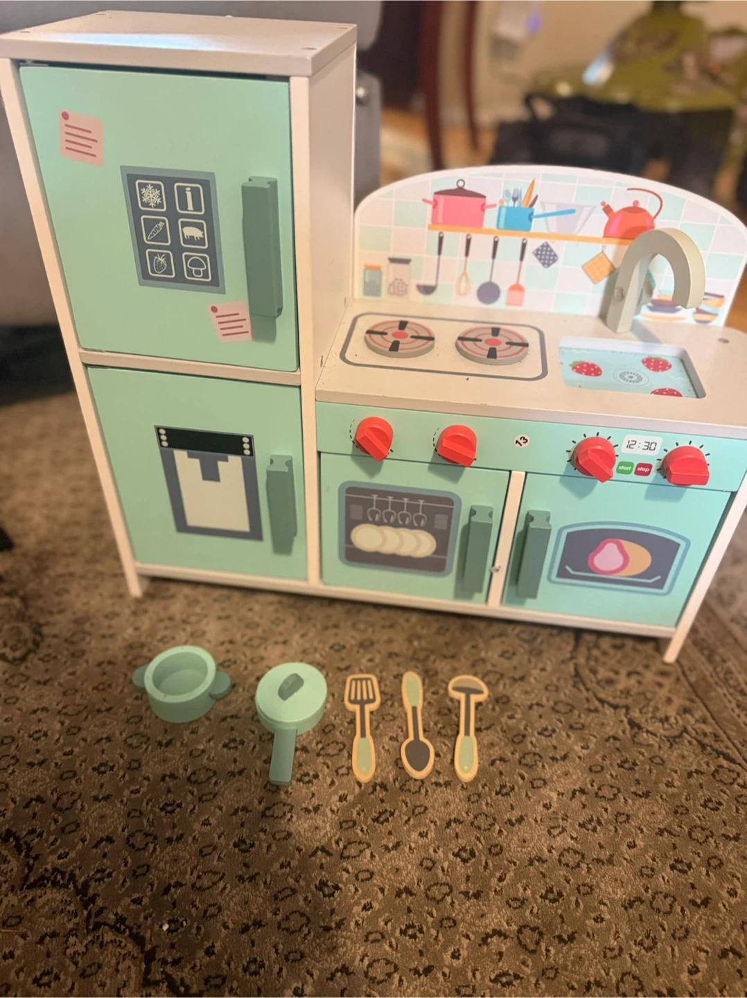 Wooden Play Kitchen Set in Mint Green