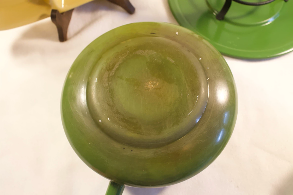 Green Fondue Set with Plate & Forks, Vintage - photo 5