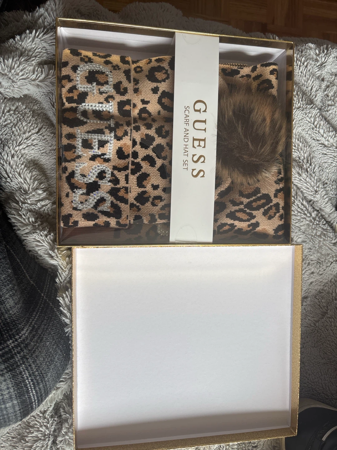 GUESS Leopard Print Scarf and Hat Set