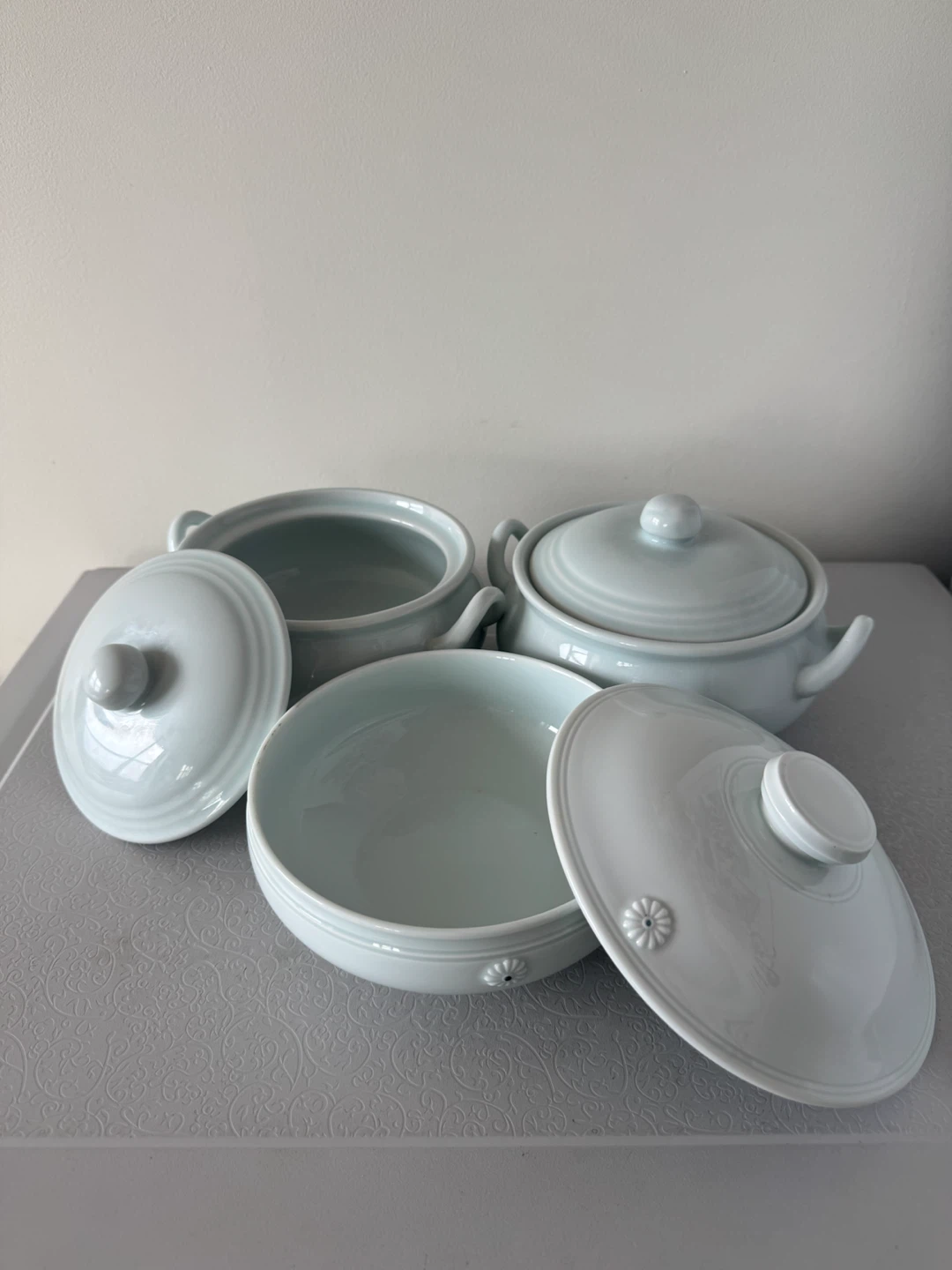 Light Blue Ceramic serving bowls with Lids - photo 2