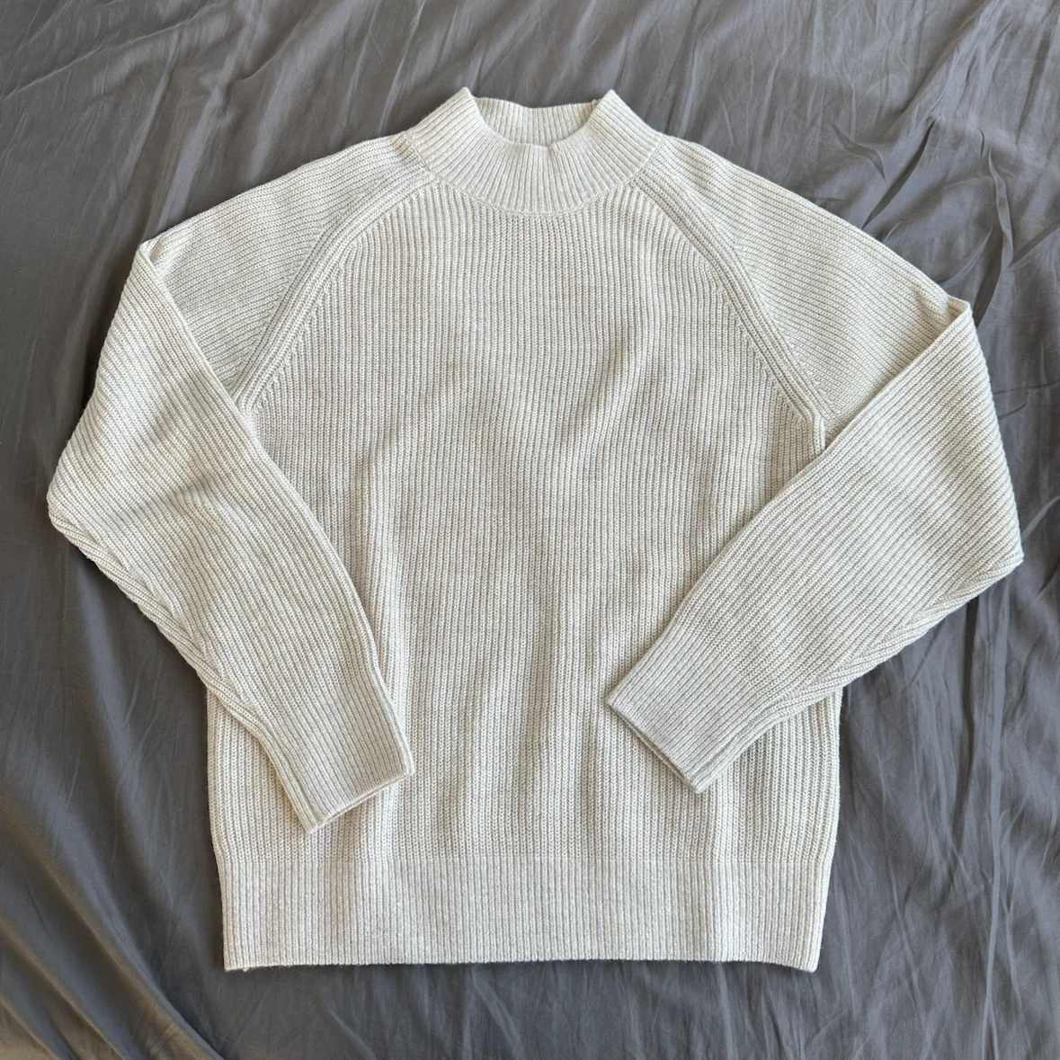 Uniqlo - Cream Mock Neck Ribbed Sweater