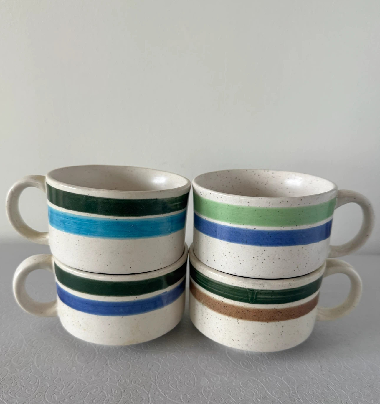 Set of 4 Striped Ceramic Soup Mugs