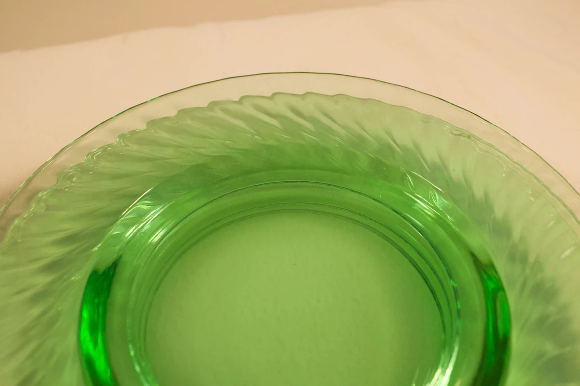 Four Medium Sized Green Glass Plates - photo 2
