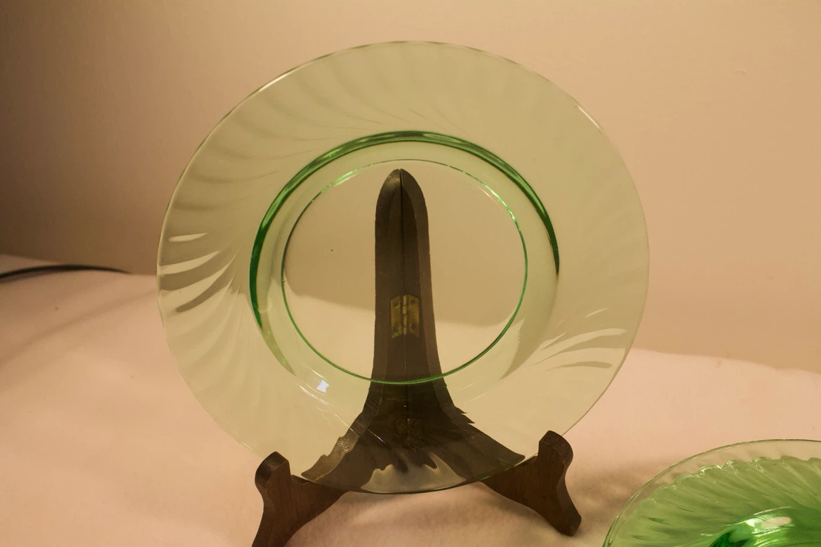 Four Medium Sized Green Glass Plates - photo 3