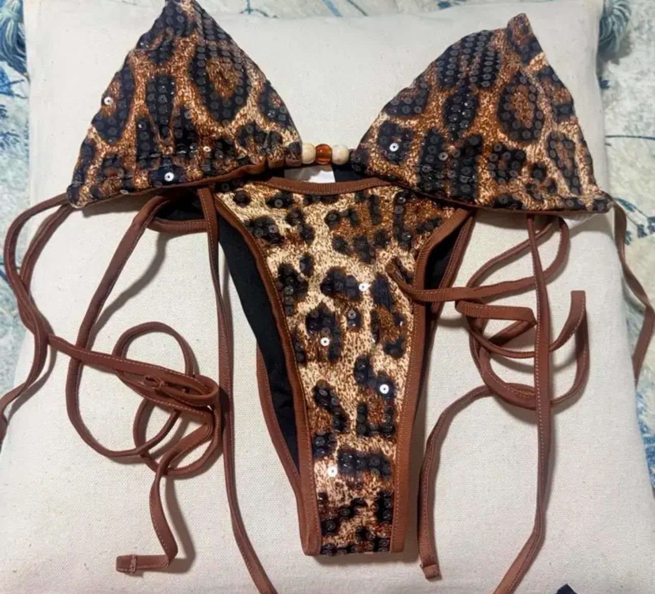 Leopard Print Sequin Bikini - size medium