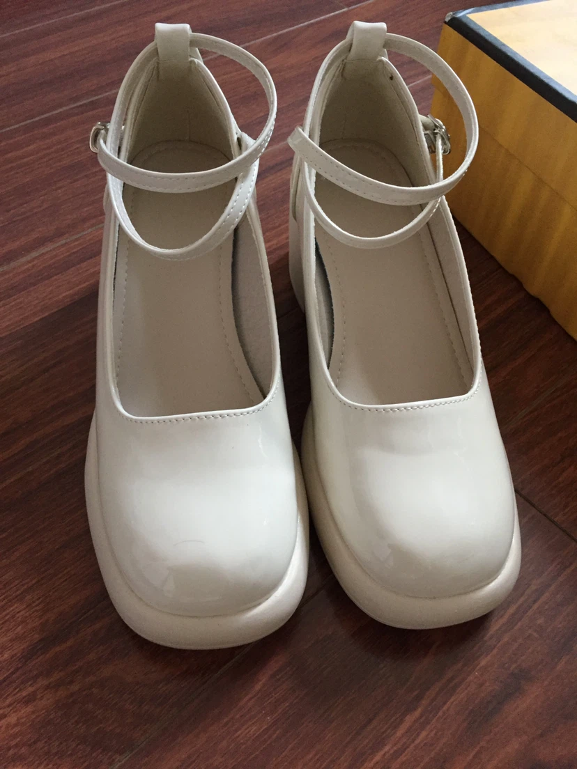 White Mary Jane Platform Block Heels Size 37 - photo 2