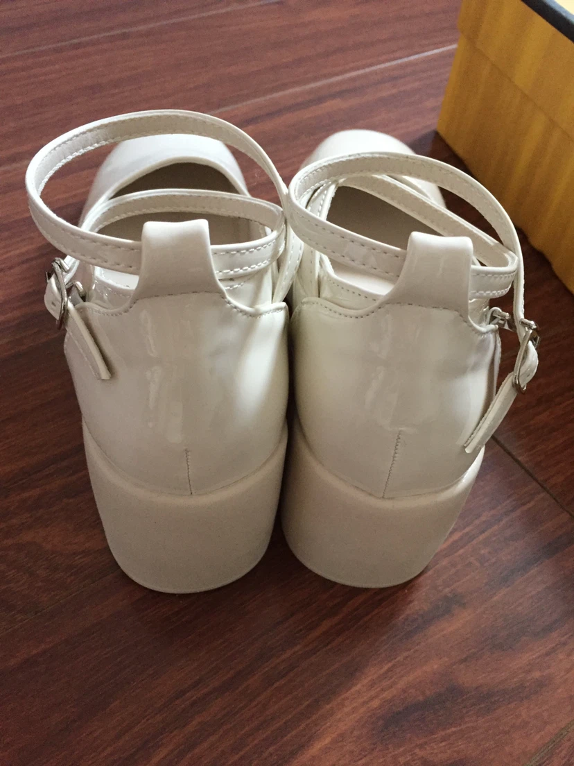 White Mary Jane Platform Block Heels Size 37 - photo 3