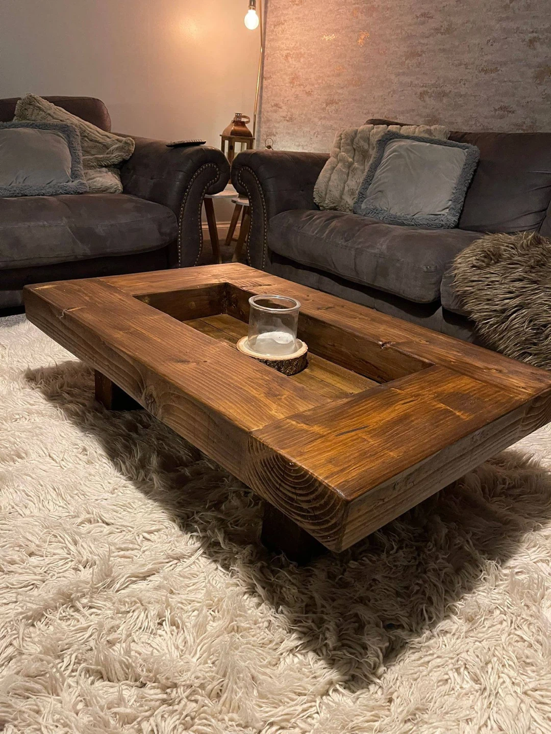 Rustic Wooden Coffee Table with Built-in Tray