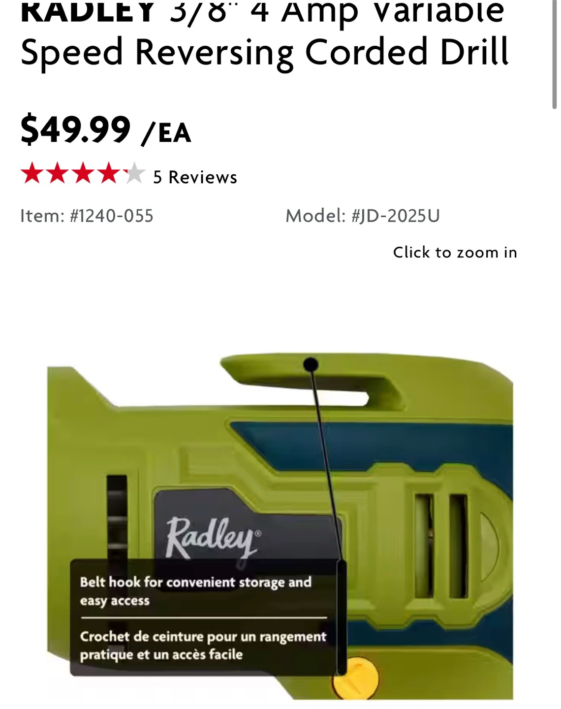 Radley 3/8" 4 Amp Variable Speed Reversing Corded Drill - photo 5