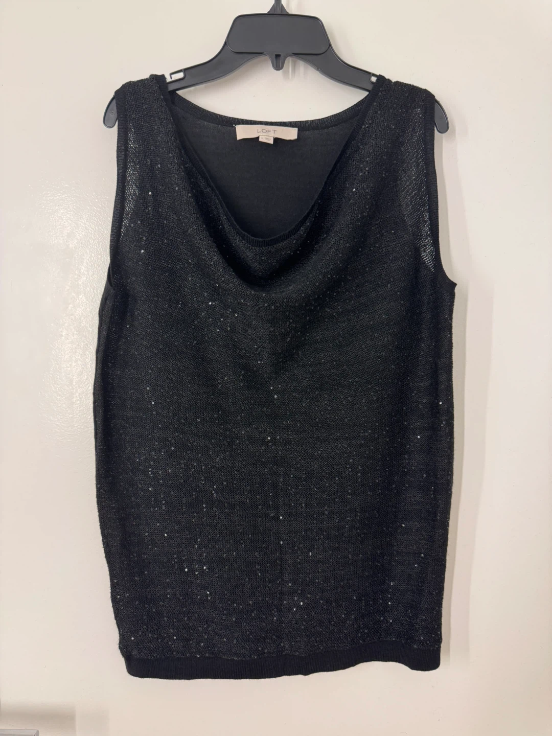Loft Black Sequin Sleeveless Cowl Neck Top