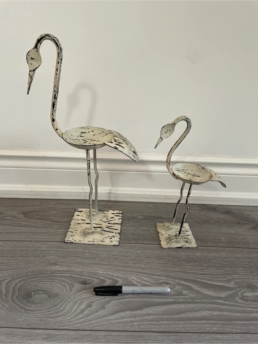 Distressed White Metal Crane Decor (Set of 2) - photo 2