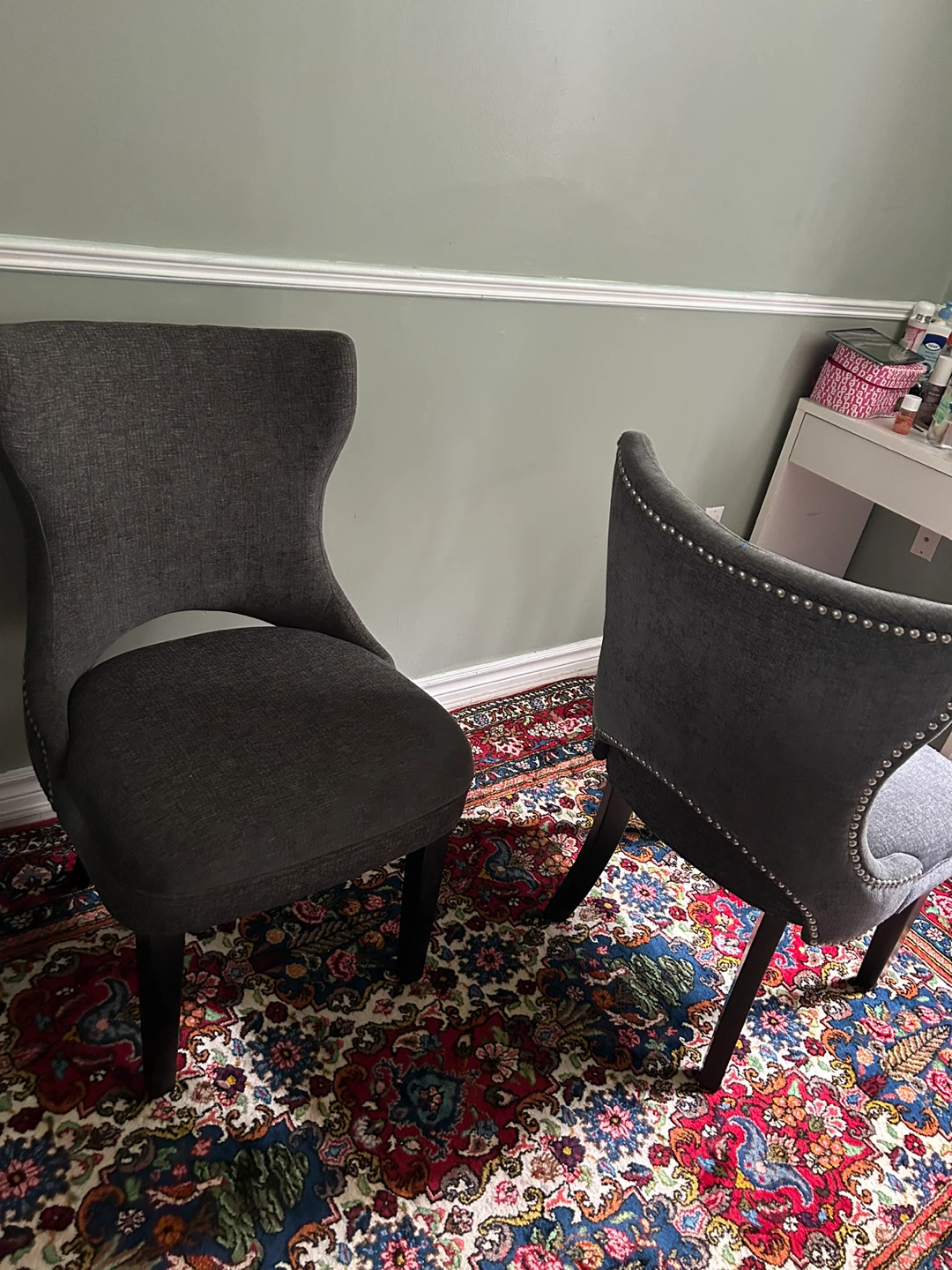 Gray Upholstered Dining Chairs with Studs (Set of 2) - photo 2