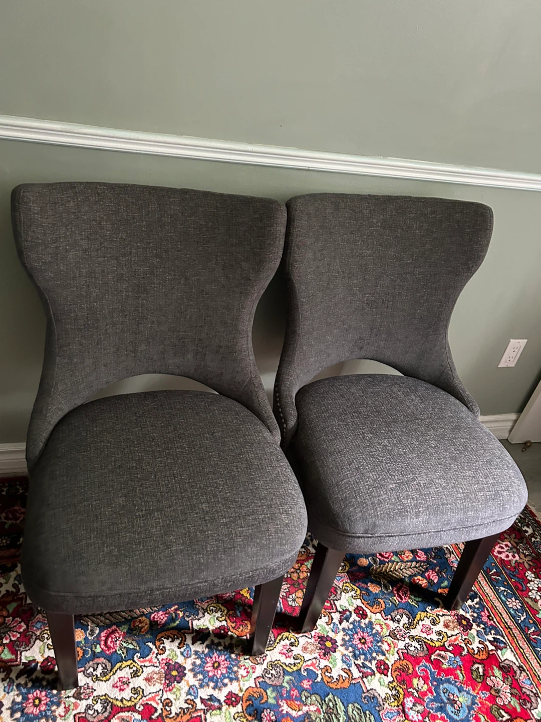 Gray Upholstered Dining Chairs with Studs (Set of 2) - photo 3
