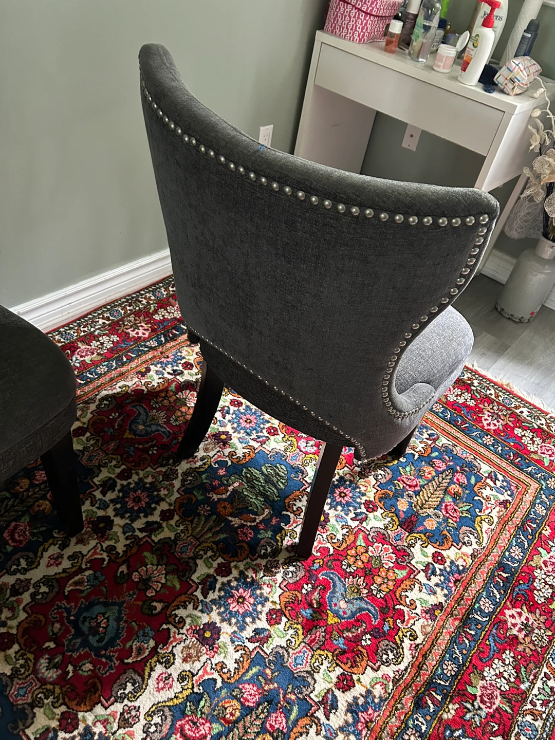 Gray Upholstered Dining Chairs with Studs (Set of 2)