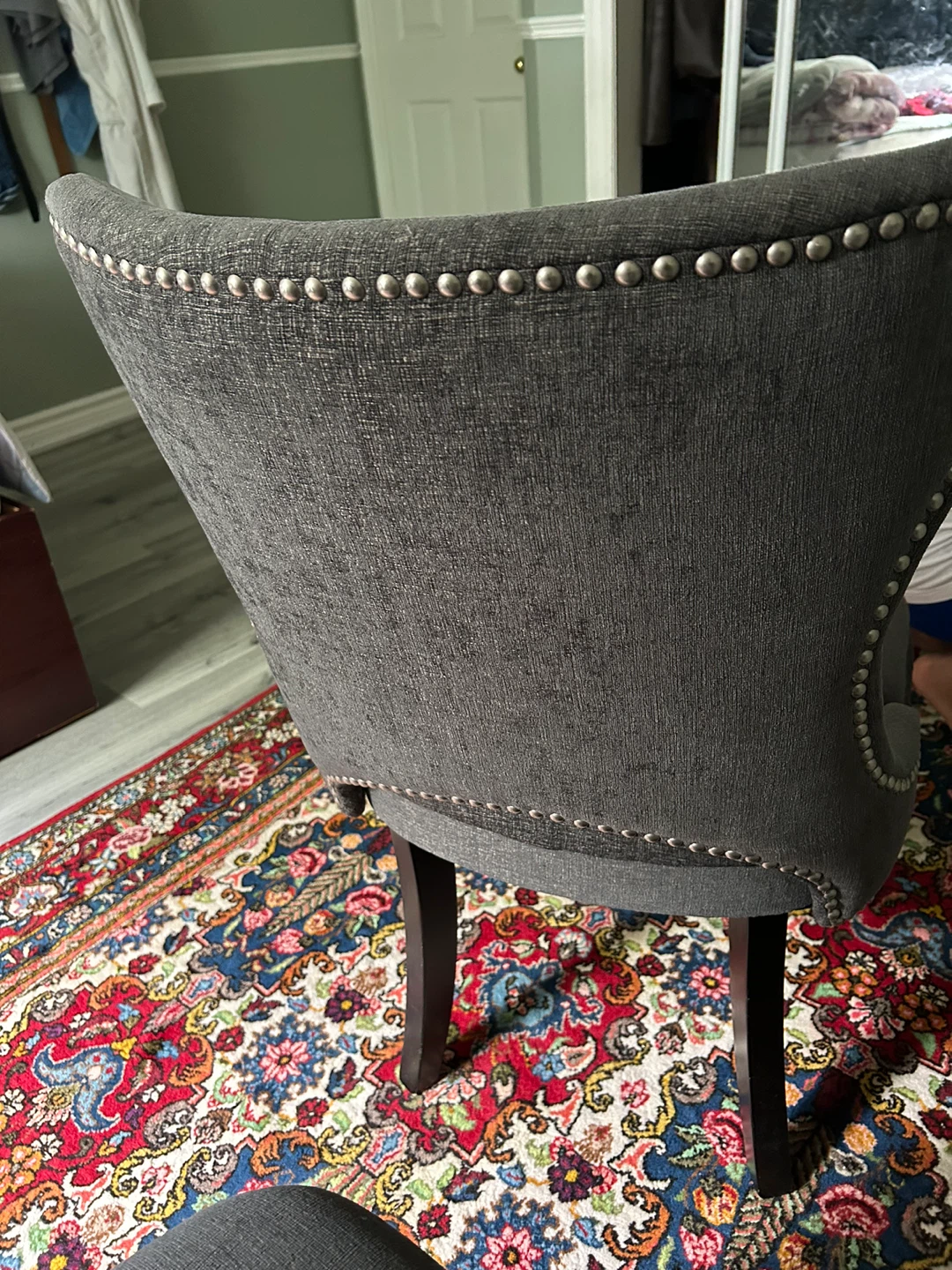 Gray Upholstered Dining Chairs with Studs (Set of 2) - photo 5