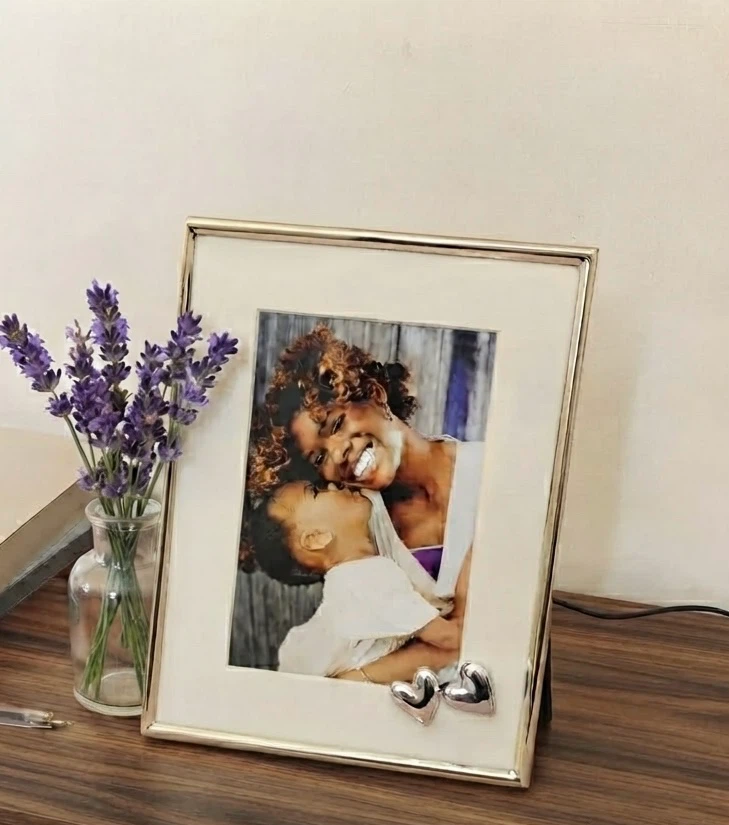 Sheffield Gold Tone Picture Frame with Heart Embellishments