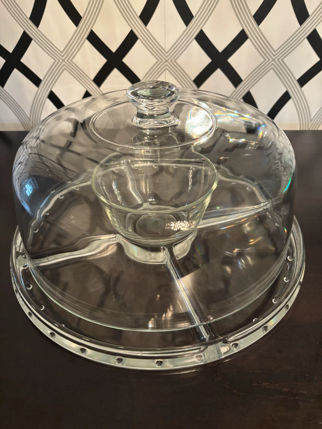 Glass Divided Serving Platter with Dome Lid