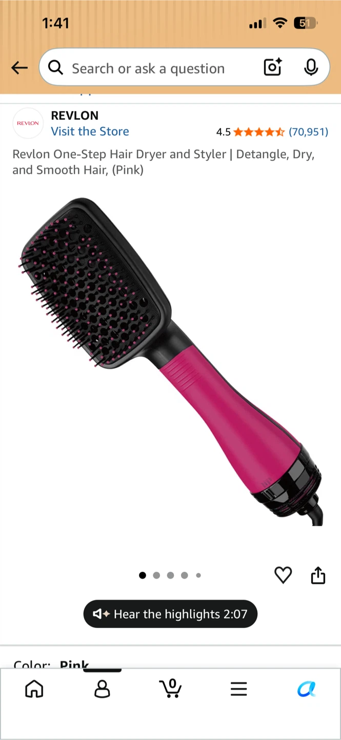 Revlon One-Step Hair Dryer and Styler - Pink