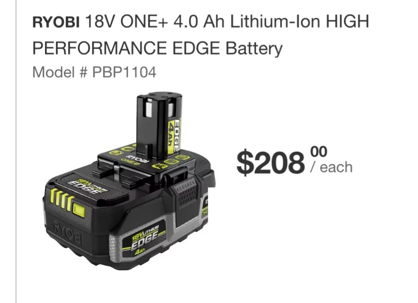 Ryobi ONE+ 18V Lithium EDGE 4Ah Battery PBP1104