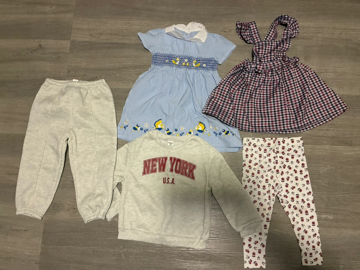 Kids Clothes Bundle: 2 Dresses, Sweatshirt, Pants & Leggings