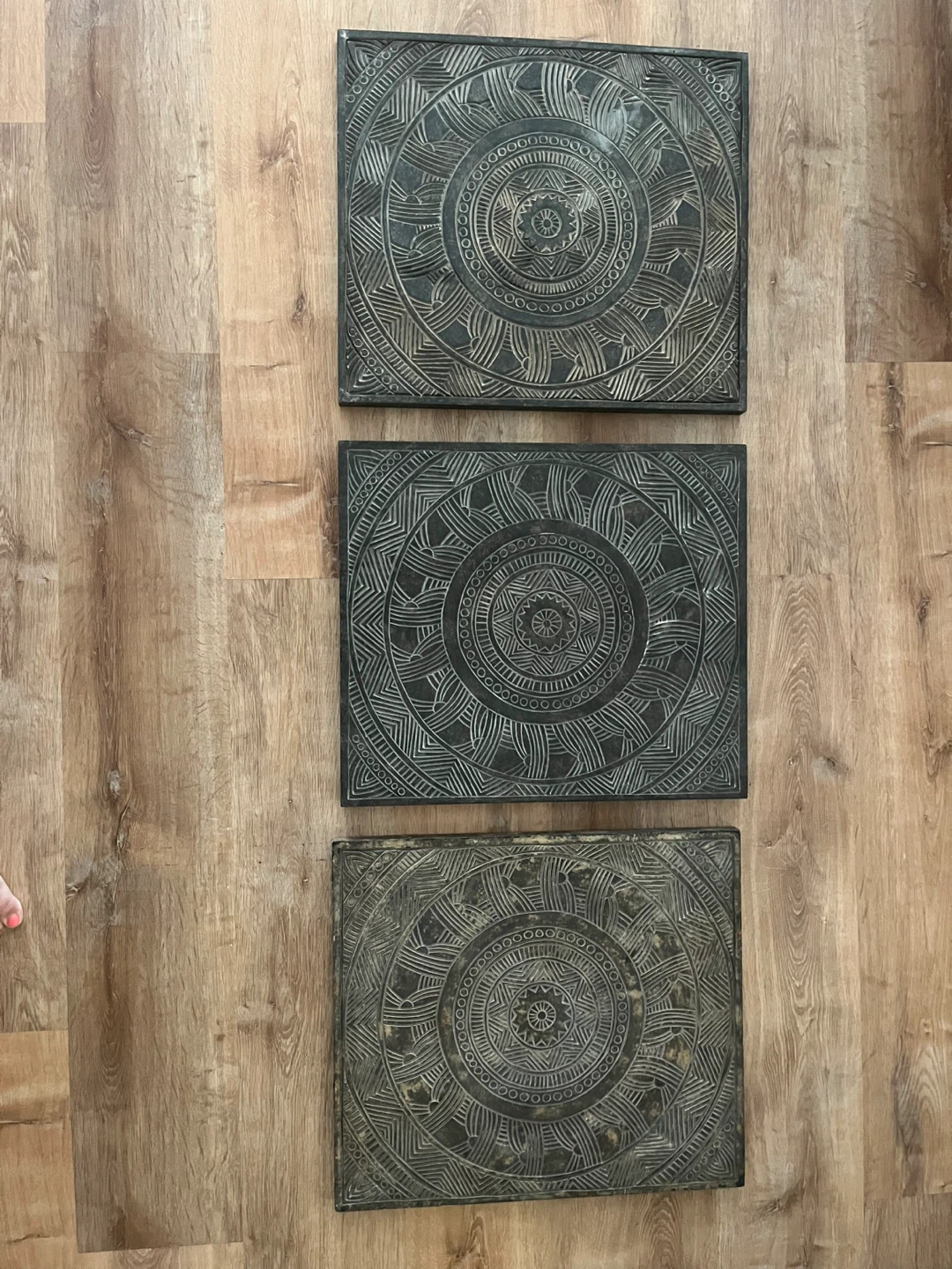 Set of 3 carved mandala wall art panels