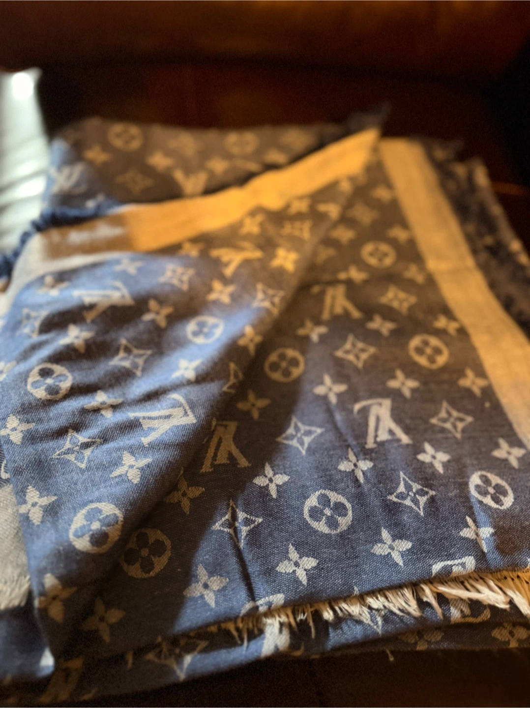 Stylish LV Inspired Light Blue Oversized Shawl Scarf EUC - photo 3